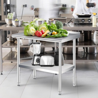 60x24 Inch Stainless Steel Work Table w/ Backsplash & Adjustable Shelf for Commercial Kitchen | Heavy Duty