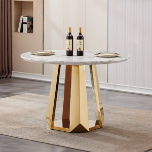 Marble Dining Table with Stainless Steel Base, Modern 47" Faux Marble Dining Table for Kitchen,Round Dining Table for Dining Room-Koiai - 1 of 4