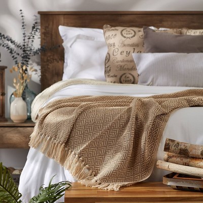 Aqua Diamond Weave 50"x60" Cotton Throw with Fringe