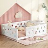 CAVINAS Twin/Full Size White Bed Frame with Heightened Guardrails,Solid Wood Floor Bed for Kids Room,Bedroom - 2 of 4
