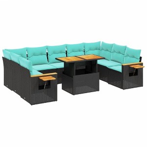 vidaXL 10 Piece Patio Sofa Set with Cushions - Black Poly Rattan without storage - 1 of 4