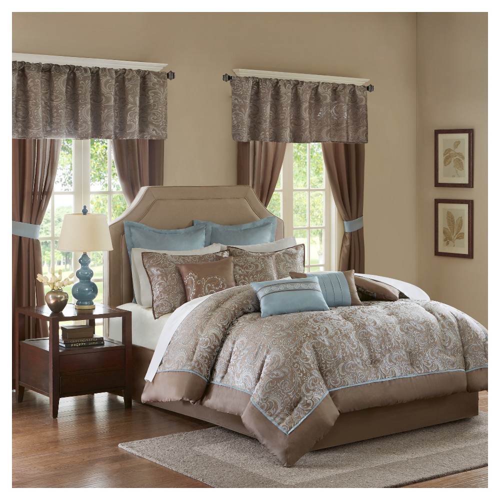 Photos - Duvet Madison Park 24pc King Isabella Room in a Bag Blue/Brown