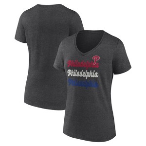 MLB Philadelphia Phillies Women's Gray Short Sleeve V-Neck T-Shirt - 1 of 3