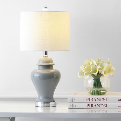 Gray Ceramic and Chrome Ginger Jar Table Lamp Set