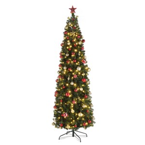 7.5ft Pencil Shape Automatic Tree Structure PVC Material 1090 Round Heads 350 Lights Warm Color With Colorful 10 Modes, Christmas Tree Green - 1 of 4