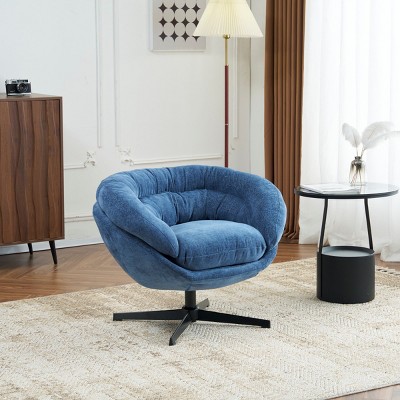 Modern 360° Swivel Office Chair,Chenille Upholstered Lounge Chair With Metal Base,Round Living Room Armless Swivel Chair-Coolbibila