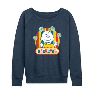Women's - Peanuts - Charlie Brown Karneval Lightweight French Terry Wide Neck Long Sleeve Shirt - 1 of 4