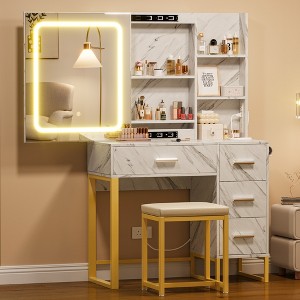 Vanity Desk, Makeup Vanity Desk with Mirror and Lights, Power Outlets, Vanity Table with Cushioned Chair - 1 of 4