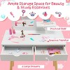 Costzon Kids Vanity Set, Wooden Makeup Table with Mirror, Stool, 2 Drawers & Shelf, Princess Pretend Play Set for Toddlers (White) - 3 of 4