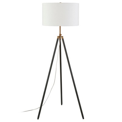 Hudson and Canal Two-Tone Floor Lamp with Fabric Shade Blackened Bronze/Antique Brass/White: Mid-Century Modern, UL Listed, Metal Body