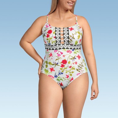 Lands' End Women's Chlorine Resistant Lace Up One Piece Swimsuit