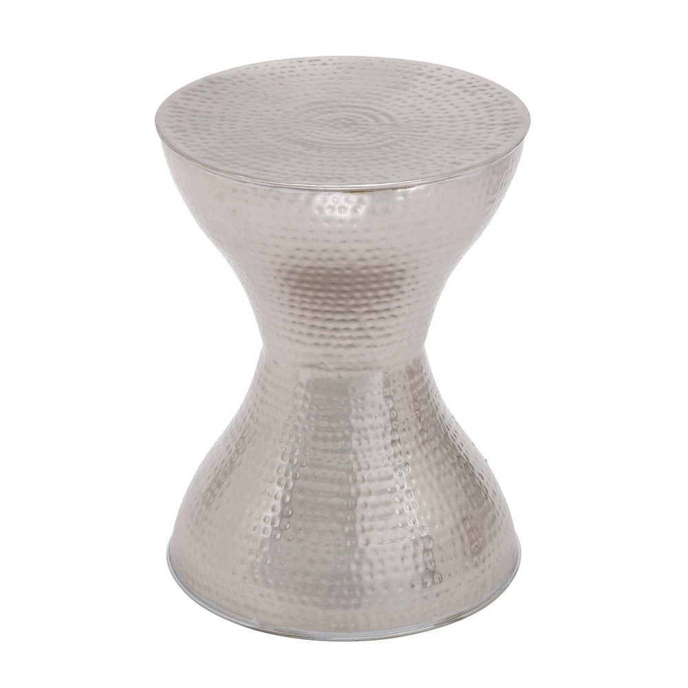 Photos - Coffee Table Modern Hourglass Hammered Metal Accent Table Silver - Olivia & May: Industrial Style, Iron Frame, No Assembly Required