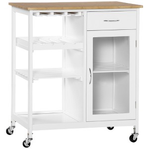 30" MDF Rolling Kitchen Island Cart with Wine Rack, Stemware Holder, Drawer and Storage Cabinet for Kitchen or Dining Room - 1 of 4