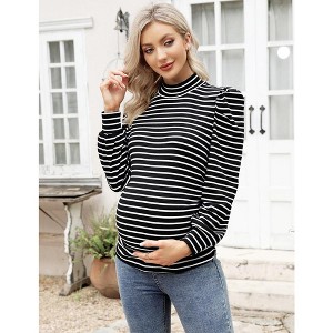 KOJOOIN Women's Knit Ribbed Maternity Ruched Tunic Pullover Sweater - 1 of 4