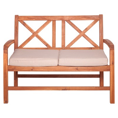 Acacia Wood X-Back Love Seat with Cushions Brown - Saracina Home
