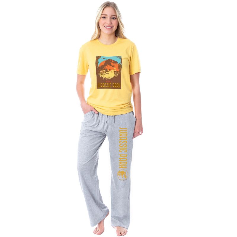 Jurassic Park Womens' Tropical Welcome Dinosaur Film Logo Sleep Pajama Set Multicolored, 1 of 5