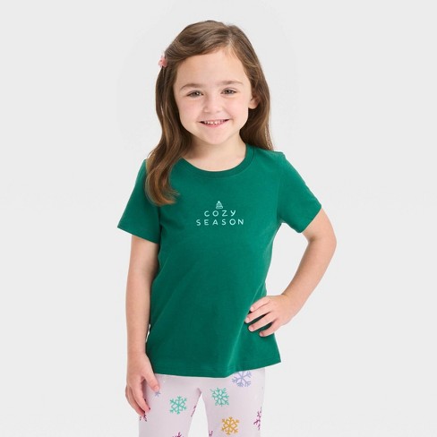 Toddler Girls Cozy Short Sleeve T shirt Cat Jack Forest Green Target