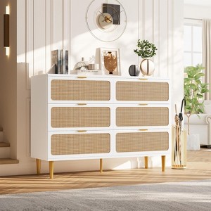 Rattan Storage Cabinets, Dresser with Deep Drawers, Chest of Drawers for Closet with Wide Top - 1 of 4