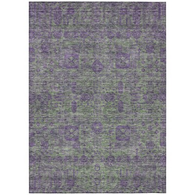 Fern Green And Purple Oriental Washable Indoor Outdoor Area Rug