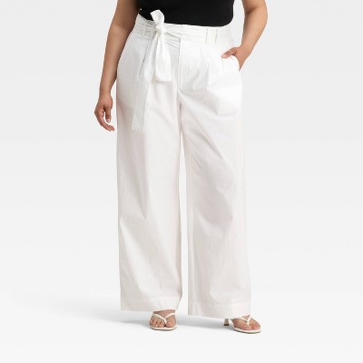 Women's High-Rise Wide Leg Poplin Trousers - A New Day™