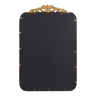 Gold Ornate Rectangular Wall Mirror with Crown Accent