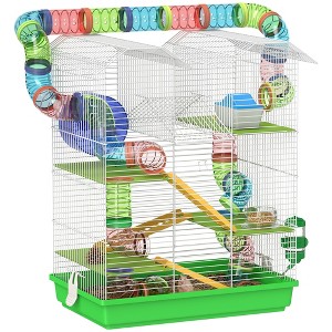 PawHut 5 Tiers Hamster Cage Small Animal Rat House Mice Mouse Habitat with Exercise Wheels, Tube, Water Bottles, and Ladder - 1 of 4