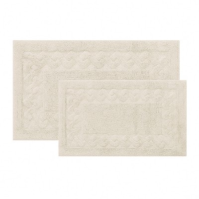 Knightsbridge All Season Traditional Chain Design 2 PC Cotton Bath Rug Set 17"X24" & 21"X34" White