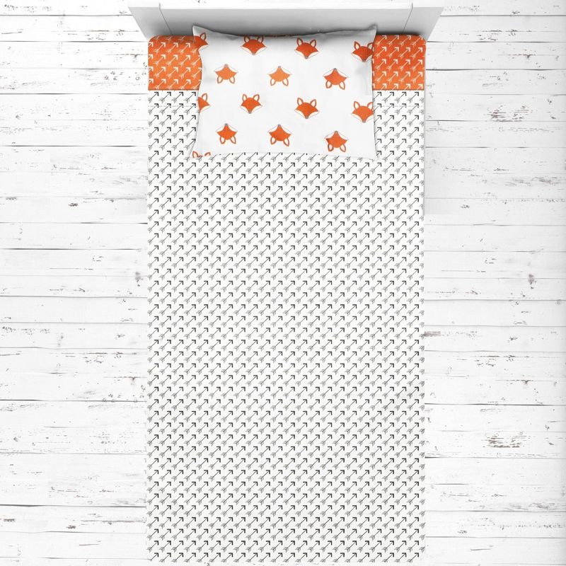 Bacati - Foxes Orange Gray 3 pc Toddler Bed Sheet Set, 1 of 8