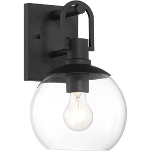 360 Lighting Thompson 12 1/4" High Modern Outdoor Wall Light Fixture Mount Porch House Exterior Outside Weatherproof Black Metal Clear Glass Shade - 1 of 4
