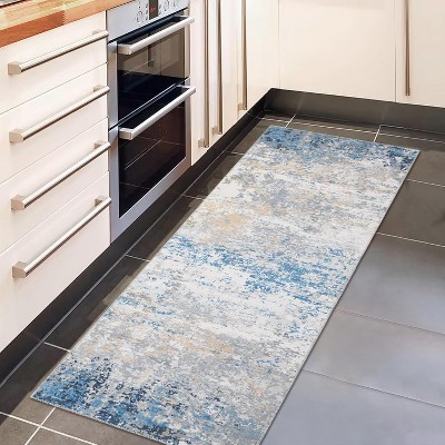 Modern Abstract Runner Rug – Washable, Non-Slip, Low Pile, Foldable Kitchen, Hallway, Laundry Carpet Runners, Contemporary