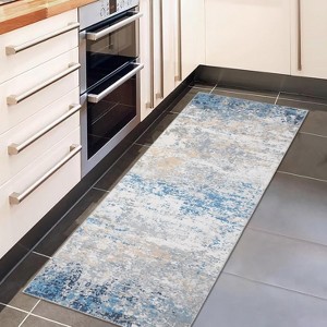 Modern Abstract Runner Rug – Washable, Non-Slip, Low Pile, Foldable Kitchen, Hallway, Laundry Carpet Runners, Contemporary - 1 of 4