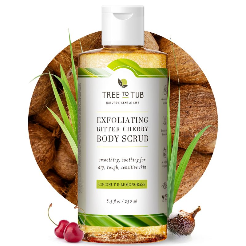 Tree To Tub Bitter Cherry Coconut Exfoliating Body Wash - Gentle Exfoliant Body Scrub for Sensitive Skin - Natural Soapberry, Organic Rice, 1 of 13