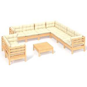 vidaXL Solid Pinewood Patio Lounge Set 10 Piece with Cream Cushions - Modular Garden Sofa for Outdoor, Patio, and Deck Use - 1 of 4