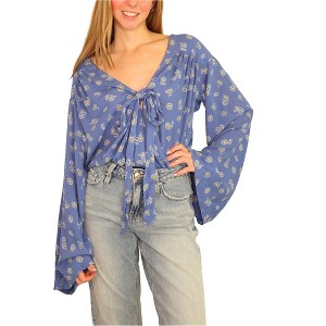Free People Womens Forties Feel Floral Bodysuit Jumpsuit, Blue, X-Small - 1 of 4