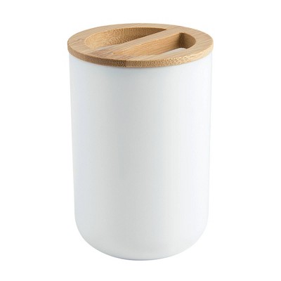 White and Natural Bamboo 4-Piece Bathroom Accessory Set