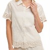 Women's Cotton Embroidered Lace Trimmed Button Shirt - BluIvy - 3 of 4