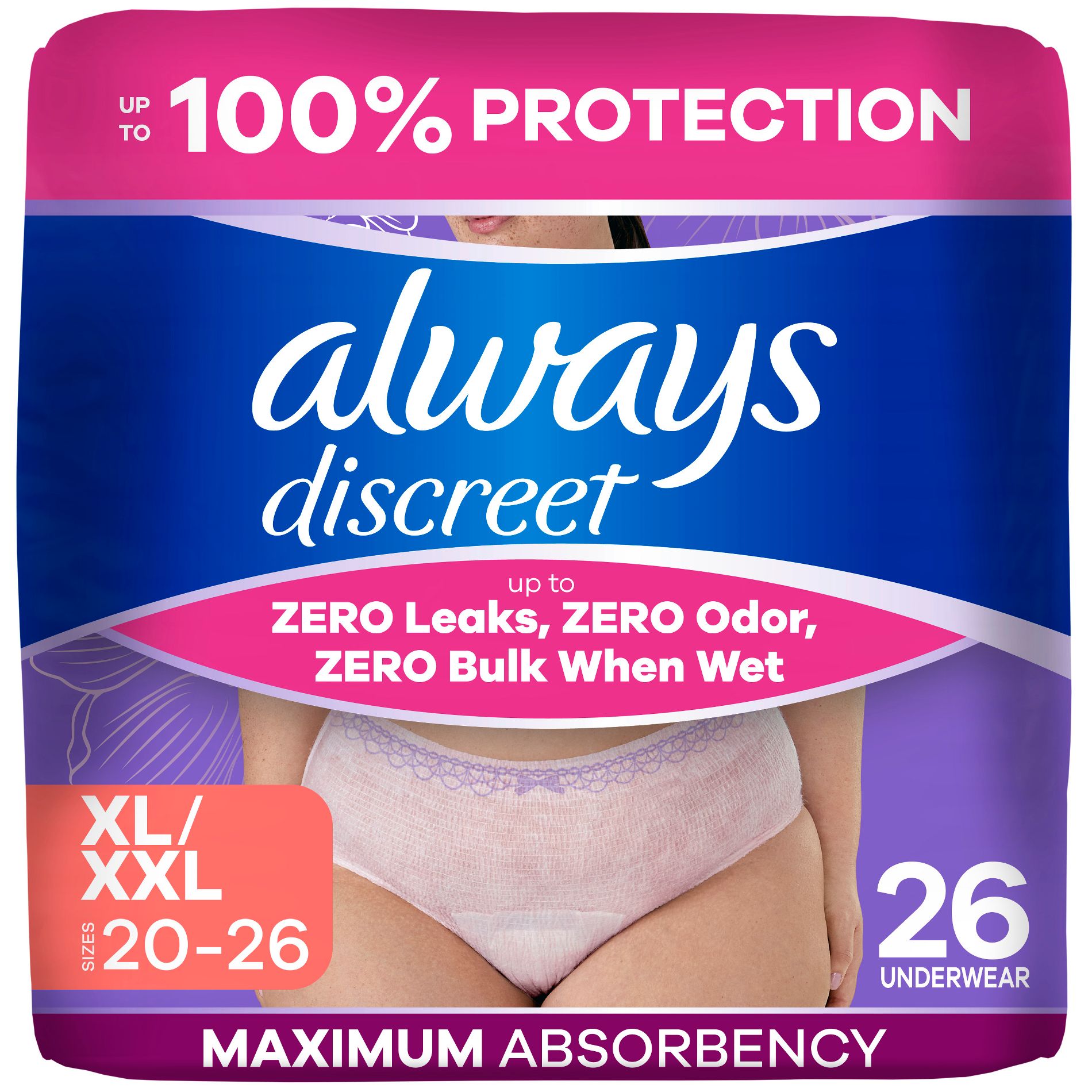 Always Discreet Adult Postpartum Incontinence Underwear for Women - Maximum Protection