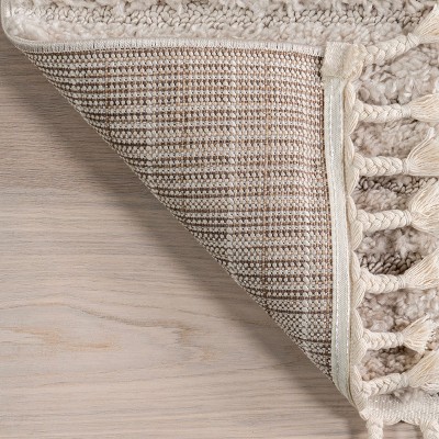 Beige Geometric Shag Tassel 4' x 6' Area Rug