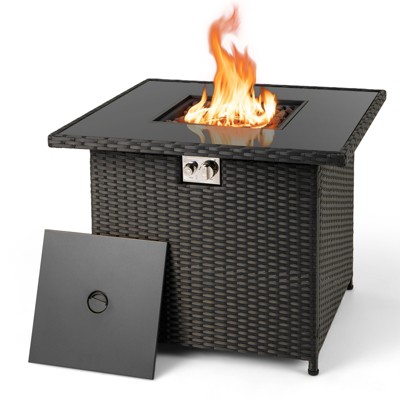 Costway 32.5" Propane Fire Pit Table Outdoor Wicker Gas Firepit with Stainless Steel Burner Brown/Black/Gray