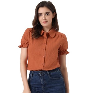 INSPIRE CHIC Women's Short Sleeve Button Down Peter Pan Collar Blouse - 1 of 4