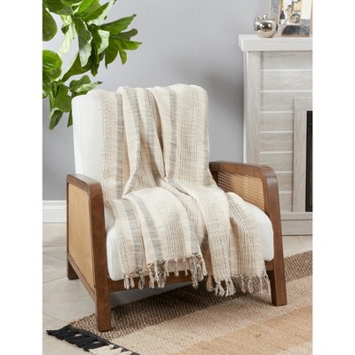 Ivory Striped 100% Cotton Reversible Throw Blanket 50"x60"