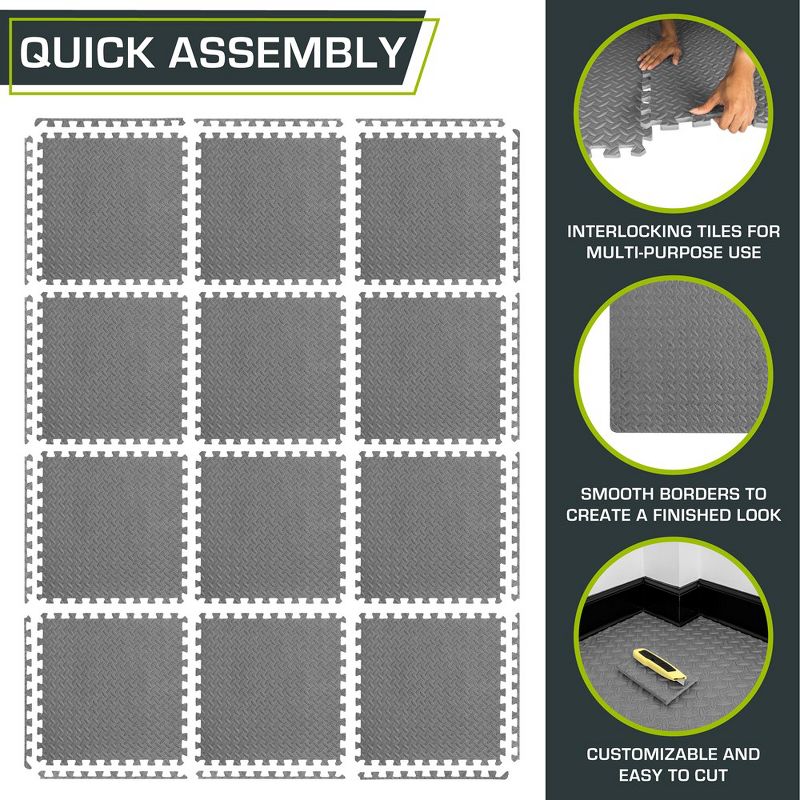 ProsourceFit Exercise Puzzle Mat, 24” x 24” x ½” Tiles, 5 of 7