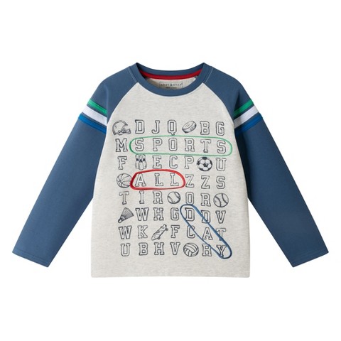 Andy & Evan Kids Long Sleeve Raglan Color Blocked Alphabet Tee Grey, Size 7.