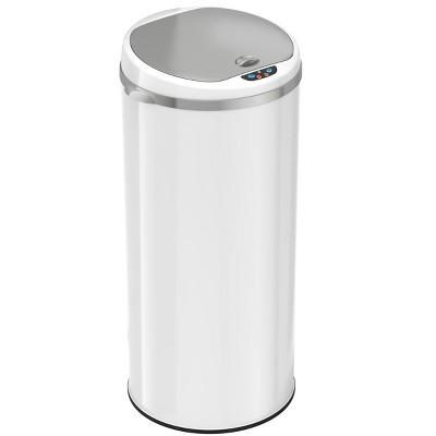 iTouchless Sensor Kitchen Trash Can with AbsorbX Odor Filter Round 13 Gallon White Stainless Steel