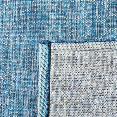 Courtyard Blue and Ivory Washable Synthetic Outdoor Rug