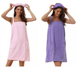 INSPIRE CHIC Women's 2 Pcs Sleeveless Towel Wrap Robe with Strap for Shower - 1 of 4