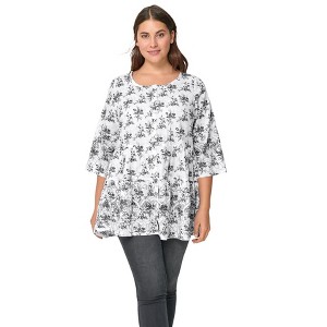 ellos Women's Plus Size Tiered Floral 3/4 Sleeve Tunic - 1 of 4