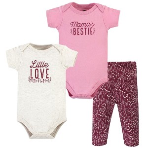 Hudson Baby Infant Girl Cotton Bodysuit and Pant Set, Little Love Flowers Short Sleeve - 1 of 4