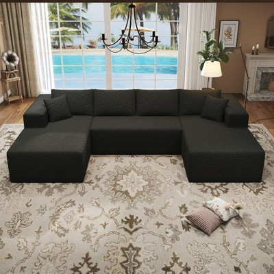 SYFERLORY 140.5" Cloud Sectional Couch with U-Shape Chaise,Modern Modular Sofa with Deep Seat, Black (Chenille Fabric)