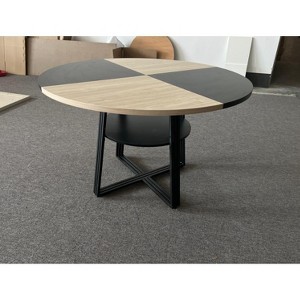 47.2-inch round dining table with double-tiered storage shelf and X-shaped metal base, suitable for dining rooms and living rooms. - 1 of 2